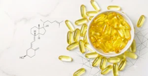 Frasco de vitamina D3 (colecalciferol) e resultado laboratorial de 25-OH vitamina D — Avantgarde College